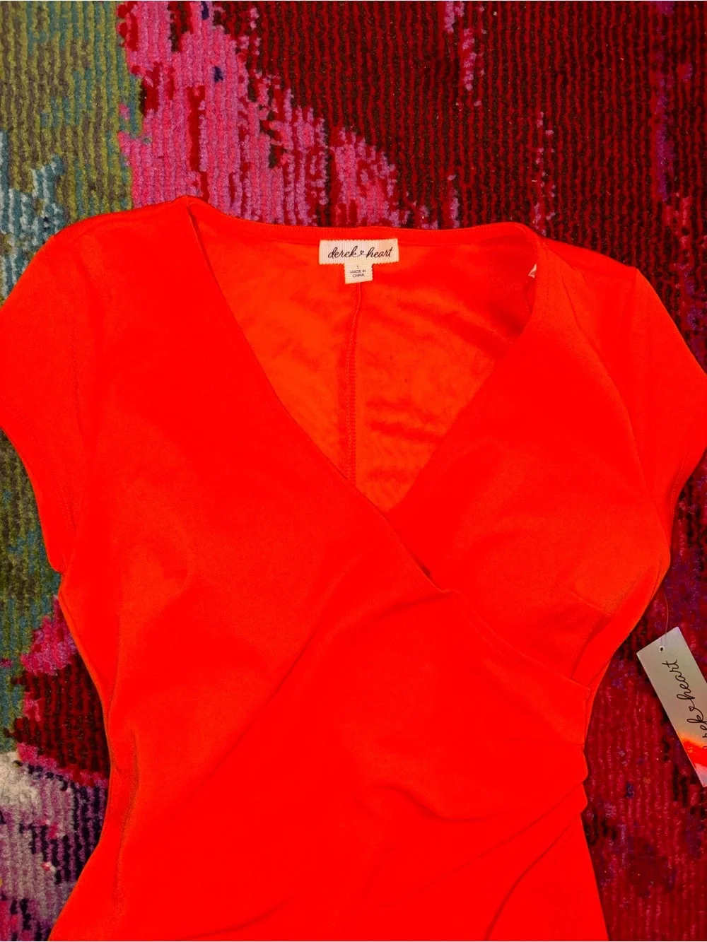 Derek Heart Bright Orange Asymmetrical Surplice Dress Small - Picture 5 of 8